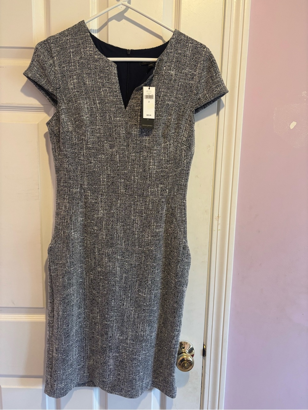 Banana Republic Gray Textured Midi Sheath Dress